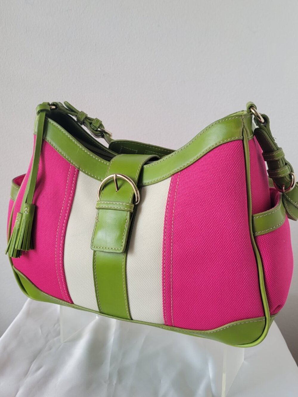 NWOT Vintage Y2K Liz Claiborne Colorblock Canvas Shoulder Bag - Picture 14 of 16